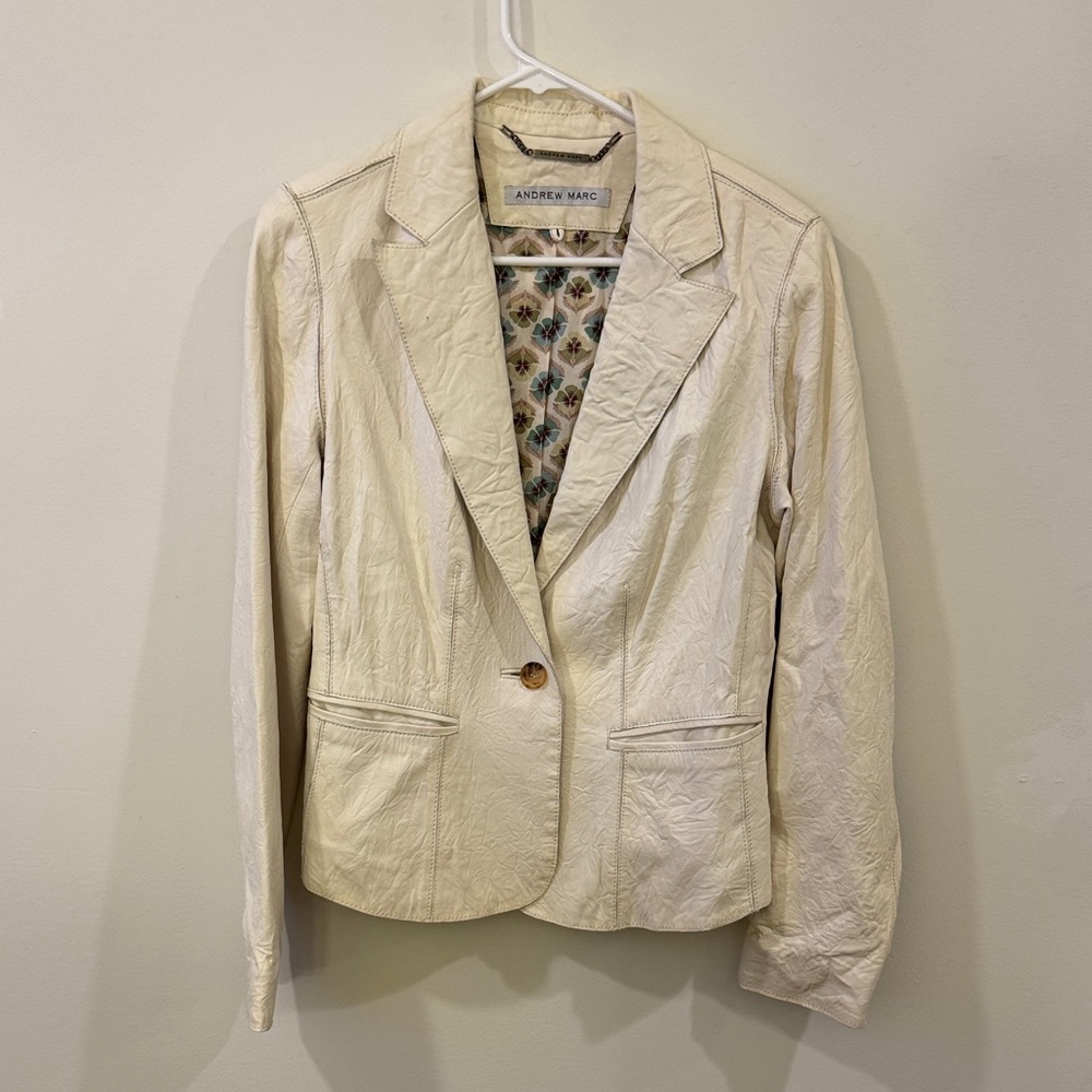 Andrew Marc Off-White 100% Leather Blazer